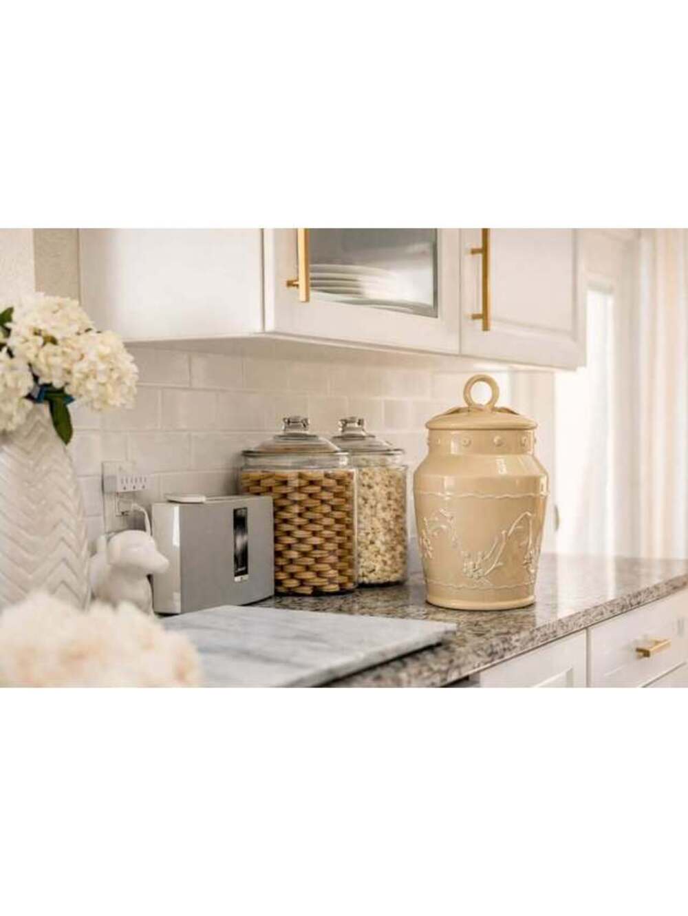 Vintage Global Views Italian Ceramic Canister with Lid Hand Thrown Floral Relief